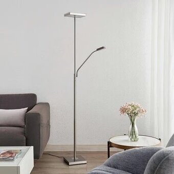 LED stojací lampa Lindby Sumani, hranatá, nikl, výška 180 cm