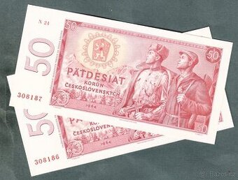 Staré bankovky 50 kčs 1964 DVĚ PO SOBĚ bezvadný stav, ori