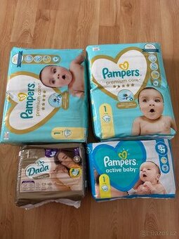 Plenky pampers premium care 1, 144ks,active baby 43ks, dada1