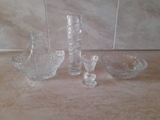 Broušené sklo váza, sklenice, miska.