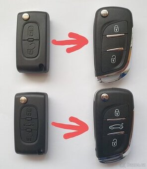 Klíč Citroen Peugeot 2 / 3 tlačítka.  Starší provedení s log