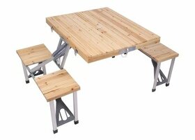 Nový skládací dřevěný kempingový stůl s lavicí