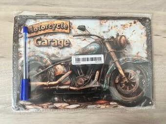 Plechova plaketa moto garage