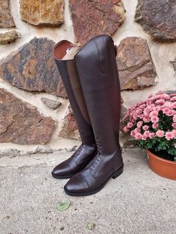Hnědé kožené vysoké jezdecké boty Busse 36