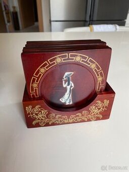 Dřevěné podtácky s perletí Vintage asijský styl