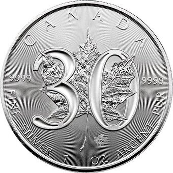 Prodám investiční stříbrnou minci Maple Leaf 1 Oz - 30. výro