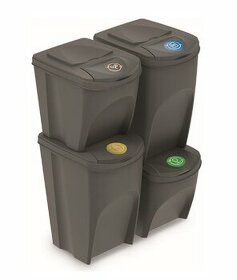 Sada 4 odpadkových košů SORTIBOX 2 x 25 l a 2 x 35 l šedý ká - 1