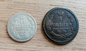 Rusko 2 carské ruské mince 1828 a 1861 lot sada konvolut - 1