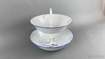 Etažér s motivem hus, modrá linka, porcelán