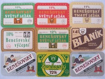 5000ks pivní etikety pivovar Benešov - 9 druhů