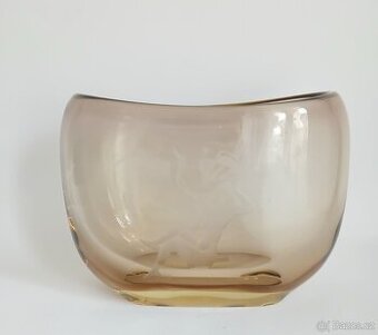 Hutní sklo - žardiniéra/mísa s brusem