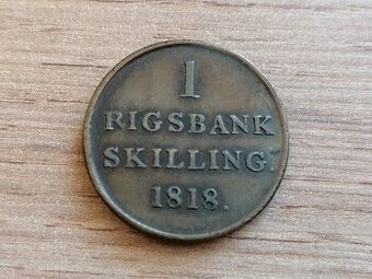 1 Skilling 1818 Dánské království mince Dánsko Skandinávie