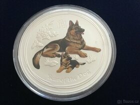 1 kg stříbrná barevná mince pes 2018 - originál