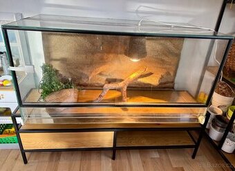 Skleněné terárium 100×50×50 s 3D pozadím + příslušenství