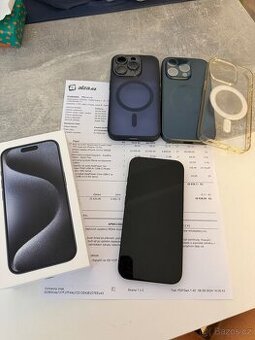 iPhone 15 Pro 256 GB – modrý titan, perfektní stav
