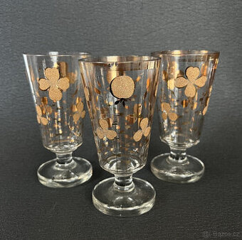 3x starožitná sklenice grogovka Čtyřlístek 200ml