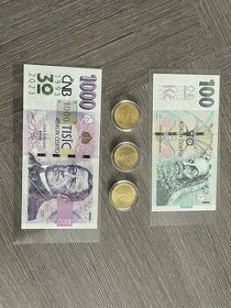 Sada 1000,- + 100,- s přítiskem a 20Kč 2019
