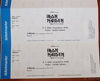 IRON MAIDEN Praha 31.5. 2 lupeny sezení Prodej