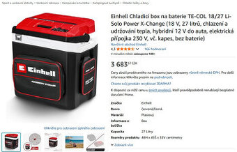 Einhell Chladicí box na baterie TE-COL 18/27