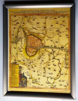 HISTORICKÁ  MAPA  PRAHY  1742   / obraz 33 x 43cm /
