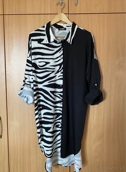 Dámské Šaty-Tunika vel. 40 Zeštíhlující Efekt Zebra Vzor