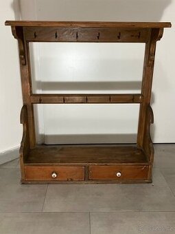 Starožitná police z masivního dřeva / s šuplíky