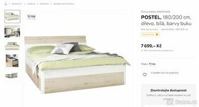 Manželská postel 180x200 dřevo, bílá, barvy buku