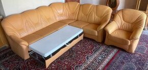 Luxusní dubová rustikální kožená sedací souprava, č.3016