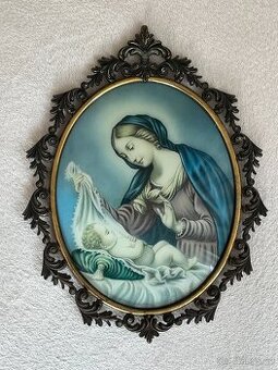 Obraz Madony s Jezulátkem v bronzovém rámu