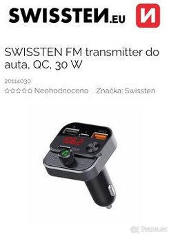 SWISSTEN FM transmitter do auta, QC, 30 W