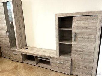Obývací stěna s TV komodou vitrinou LED osvětlení DUB SONOMA
