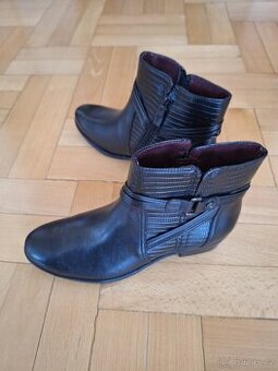 Dámské kožené kozačky kotníkové černé č.39 TAMARIS