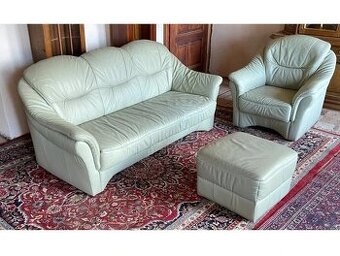 Luxusní kožená sedací souprava 3+1+taburet, 1900