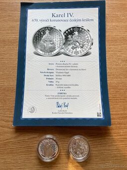 2x stříbrná mince Karel IV. s certifikátem