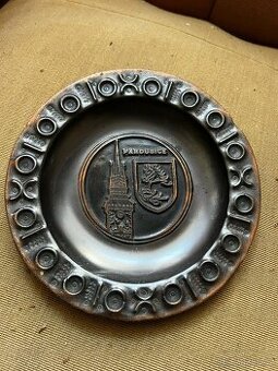 Starý mosazný dekorativní talíř (miska) Pardubice