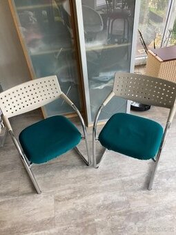 4ks židlí VITRA Visavis 2,zelená/krémová/chrom