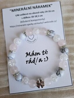 Náramek z minerálních korálků Ruzenin,Howlit..