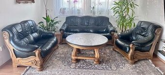 Kožená sedací souprava z dubového masivu 3+2+1