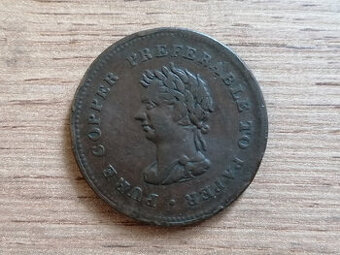 1 Penny token 1838 král Jiří IV. britská kolonie Nova Scotia