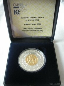 Bimetalová mince 2000 Kč 2019 Zavedení československé koruny