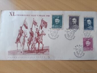 Obálky Všesokolský slet 1948 i s průkazy a pohlednicemi
