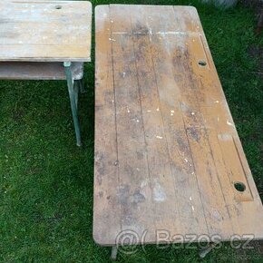 Dvě staré školní lavice - stoly do dílny