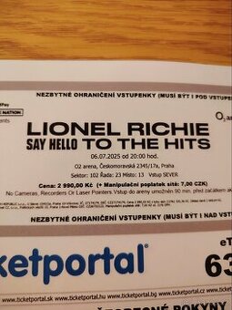 Lionel Richie O2 Arena +parkovací lístek