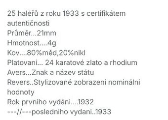 25 haléřů z roku 1933