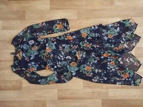Modré květované šifonové dlouhé šaty, C&A, vel. 34/ XS