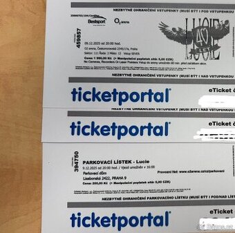 Prodám vstupenky na koncert Lucie O2 Arena