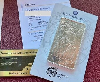 👑 Stříbrný slitek 10oz. Royal Mint, motiv Odin-Thor