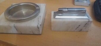 Retro Mramorový popelník a mramorový zapalovač