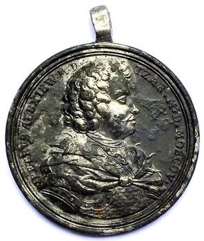 Rusko,Petr I. Veliký, medaile b.l.,Bitva u Poltavy 1709, cín
