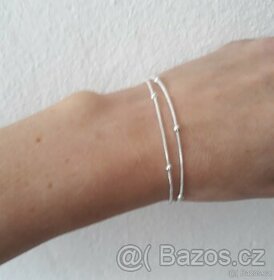 Nový dámský stříbrný tenký dvojitý kuličkový náramek 925